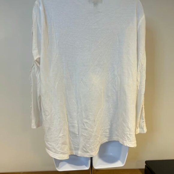 LAUREN RALPH LAUREN Jeans Sz XL White Lace 3/4 Sleeve 1/4 Button Casual Comfort - Picture 5 of 7
